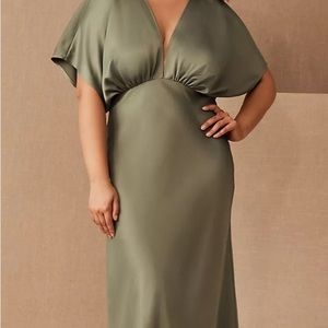 BHLDN Leila deep-v Flutter sleeve satin a line gown size 16